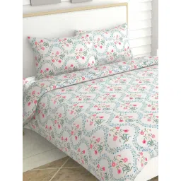 Haus & Kinder Pink Blossoms Pink Cotton 186 TC Double Bedsheet image 1