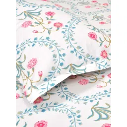 Haus & Kinder Pink Blossoms Pink Cotton 186 TC Double Bedsheet image 3