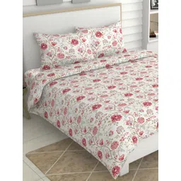 haus & kinder Red & White Floral 186 TC King Bedsheet with 2 Pillow Covers-picture-21