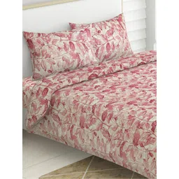 haus & kinder Red & White Printed Cotton 186 TC Queen Bedsheet With 2 Pillow Covers-picture-30