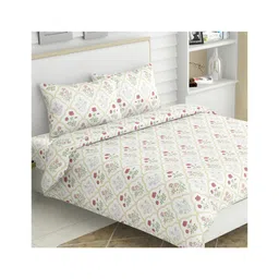 Haus & Kinder Rose Serenity 186 TC 100 % Cotton King Printed Bedsheet- White-picture-12