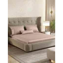 Haus & Kinder Satin Royale Golden Sand 300 TC Double Fitted Bedsheet with 2 Pillow Covers-picture-24