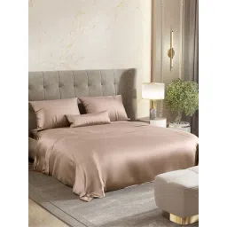 Haus & Kinder Satin Royale Golden Sand 300 TC King Flat Bedsheet with 2 Pillow Covers-picture-12