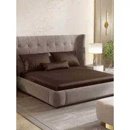 Haus & Kinder Satin Royale Mocha Velvet 300 TC King Fitted Bedsheet with 2 Pillow Covers-picture-30