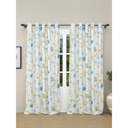 haus & kinder White 2 Pieces Floral Printed Room Darkening Pure Cotton Door Curtains-picture-30