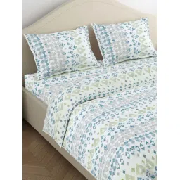 Haus & Kinder White & Blue 186 TC Cotton King Bedsheet with 2 Pillow Covers-picture-20