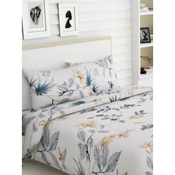 haus & kinder White & Grey Floral 186 TC Pure Cotton King Bedsheet & 2 Pillow Covers-picture-31