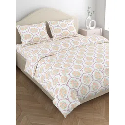 haus & kinder White & Orange Floral 186 TC Cotton Super King Bedsheet Set 2.75 m x 2.75 m-picture-30