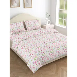 Haus & Kinder White & Pink Cotton 186 TC Double Size Flat Bedsheet with 2 Pillow Covers-picture-10