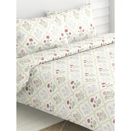 haus & kinder White & Red Ethnic Motifs Cotton 186 TC King Bedsheet With 2 Pillow Covers-picture-32
