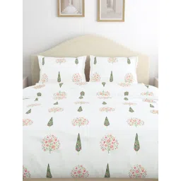 Haus & Kinder White Cotton 186 TC Double Size Flat Bedsheet with 2 Pillow Covers image 3