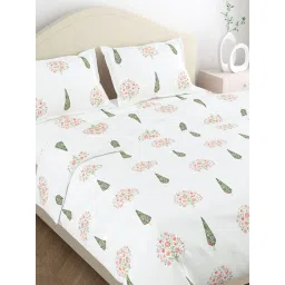Haus & Kinder White Cotton 186 TC Double Size Flat Bedsheet with 2 Pillow Covers image 5