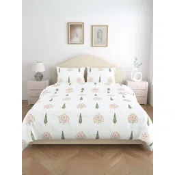 Haus & Kinder White Cotton 186 TC Double Size Flat Bedsheet with 2 Pillow Covers image 2