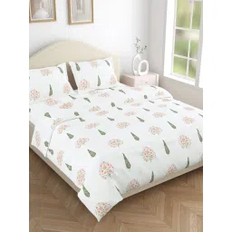 Haus & Kinder White Cotton 186 TC Double Size Flat Bedsheet with 2 Pillow Covers image 1