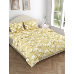 haus & kinder Yellow & White Floral 144 TC Cotton King Bedsheet Set 2.75 m x 2.75 m-picture-25
