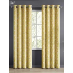Haus & Kinder Yellow Cotton Ochre Manor Eyelets Floral 7 ft Door Curtain - Set of 2-picture-21