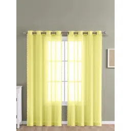 Haus & Kinder Yellow Polyester Solid Pom Pom Sheer Window Curtains - Set of 2-picture-15
