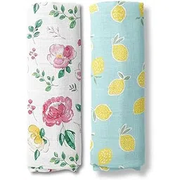 haus & kinder Jungle Collection 100% Cotton Muslin Swaddle Wrap for New Born Baby Boy and Girl, Multicolor Muslin Baby Swaddle Wrap for New Born, Size 100cm x 100cm, Pack of 2 (Fruit - Ditsy Floral)-picture-27