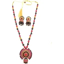 Haus Fabula Women’s Handmade Terracotta Traditional Pink Hand Painted Jewellery Set, (HFNKTC_217086 PINK)-picture-11