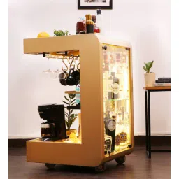 All-In-One Metal Bar Cabinet in Brown Colour With Coffee Percolator, Frother & Electric Kettle-image-13