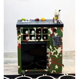 All-In-One Metal Bar Cabinet in Camo Finish With Built-In 30L Godrej Qube Fridge & Wheels-image-15