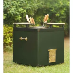 Charcoal Tandoor with 4 Skewers and 2 Wooden plates (Royale Green)-image-11