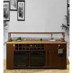 Double Model X All-In-One Metal Bar Cabinet in Natural & Matt Gold Finish With Built-In 2 - 30L Fridge & Sink with Wheels-image-0