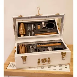 Matt White with Dark Leather Stripes 12 Pcs Portable Trunk Bar Set-image-12