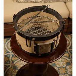 Portable Charcoal Sigri with 2 Flat Ribbed Skewer | Home Cooking Tandoor Crafted with a Blend of Clay & Metal (15x10 Inches)-image-9