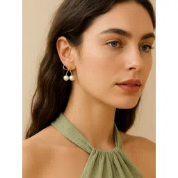 Haute Handles Classic Stainless Steel Pearls Beaded Quirky Shaped Drop Earrings-picture-26