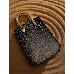 HAUTE SAUCE by Campus Sutra Animal Textured Leather Structured Handheld Bag with Quilted-picture-28