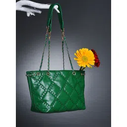 HAUTE SAUCE by Campus Sutra Green Textured PU Quilted Handheld Bag-picture-12