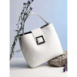 HAUTE SAUCE by Campus Sutra White PU Oversized Structured Satchel with Tasselled-picture-34