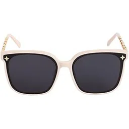 haute sauce Women's The Chainlink Wayfarer Sunglasses For Casual Wear | One-Size | Ivory White Polycarbonate Frame | Midnight Black Polarized Lens | Full Rim | Eyewear For Woman & Girls-picture-11
