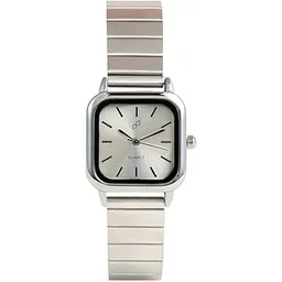 haute sauce Women's The Downtown Chain Square Watch | Silver Stainless Steel Strap | Metallic Silver Dial | One-Size | Foldover Closure | Quartz | Battery | Wrist Belt Watch for Female and Girls-picture-52