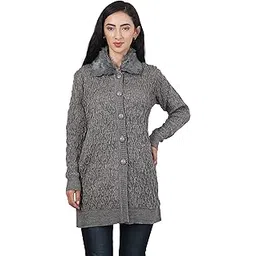 hautemoda Women Button Long Cardigan with Fur Collar-picture-13