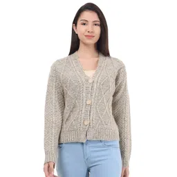 HAUTEMODA Women Cable Knit V-Neck Woollen Cardigan-picture-31