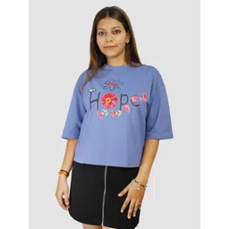 HAUTEMODA Women Typography Printed Applique T-shirt-picture-17