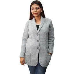 hautemoda Women Wollen Collared Buttoned Coat (L, Grey)-picture-16