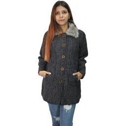 hautemoda Wool Self Design, Solid Coat For Women-picture-36