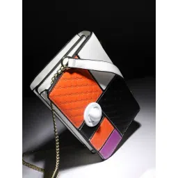 HauteSauce Orange & Black Textured Medium Leather Cross Body Bag-picture-12