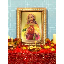 Hawai Gold Toned & Green Jesus Christ Wooden Wall Photo Frame-picture-12