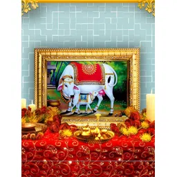 Hawai Gold-Toned & Green Kamdhenu Cow Wooden Wall Photo Frames-picture-16