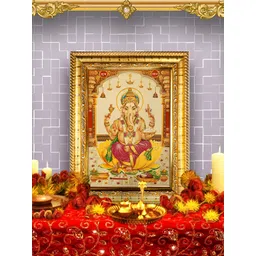 Hawai Gold Toned & Red Ganesh Printed Wooden Wall Photo Frame-picture-26