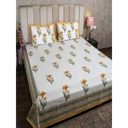 Hawamahal White & Green Floral Printed 350 TC Cotton King Bedsheet Set 2.75 m x 2.75 m-picture-26