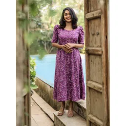 HAY Women Floral Printed Puff Sleeves Fit & Flare Maxi Dress-picture-22