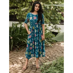 HAY Women Floral Printed Round Neck Fit and Flare Midi Dress-picture-22
