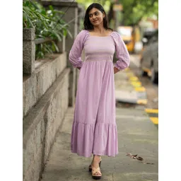 HAY Women Geometric Embroidered Puff Sleeve Maxi Dress-picture-31