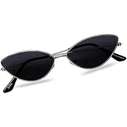 hayden haiza Black Lens UV Protected Cat Eye Silver Metal Frame Sunglasses, Goggles for Women's- Pack of 1 Size Small-picture-56