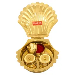 HAZEL Brass Shell Shape Kori Karanda Haldi Kumkum Box, 11.5 x 11.5 cm, Golden-picture-26